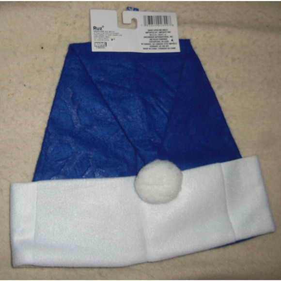 5 Marvel Avengers Heroes on 16" Blue Felt Christmas Santa Hats made by RUZ - Picture 4 of 4